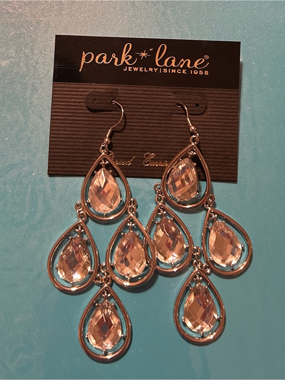 Park Lane Silver Clear Teardrop Chandelier Earrings